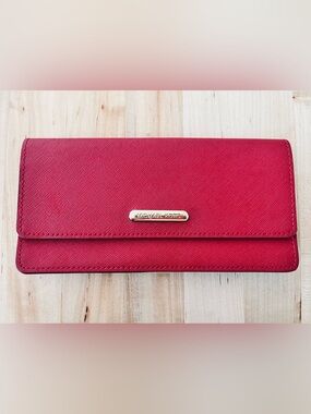 Michael Kors Red Saffiano Leather Slimline Wallet with Gold Hardware